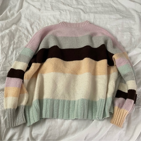 Joostricot LARGE stripes Wool Cashmere Crewneck sweater cropped warm dolman - Picture 6 of 7